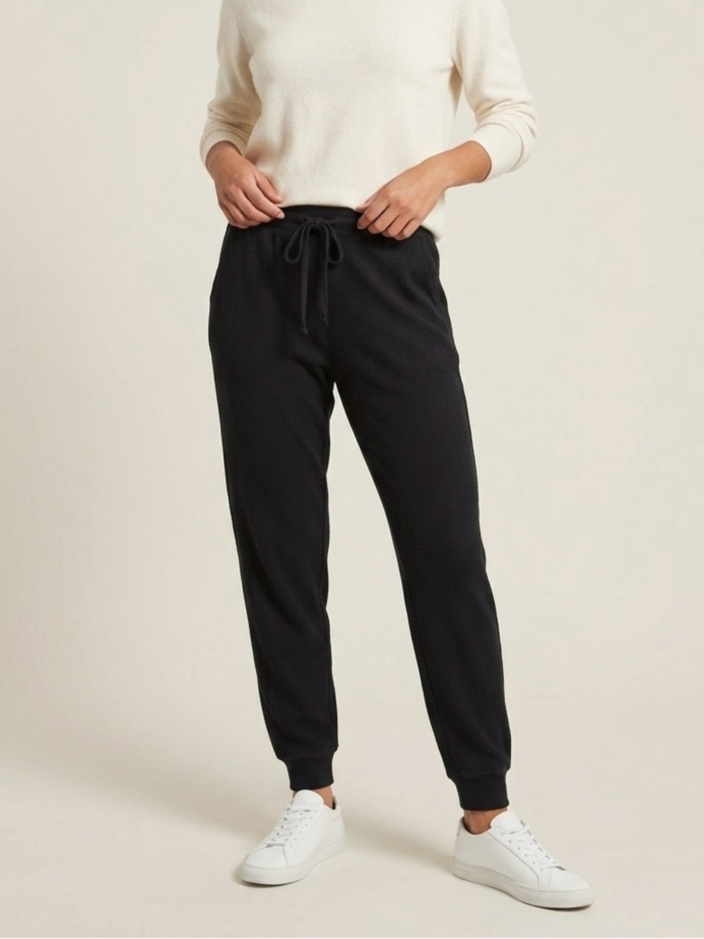 Black Waffle Knit Joggers